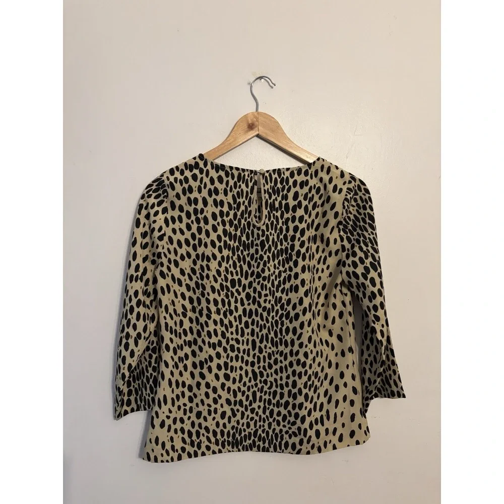 J.CREW Women's Brown Black Animal Print Leopard 3/4 Sleeve Shirt Blouse Size XS - Picture 5 of 6